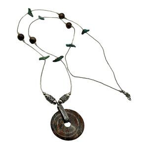 Sterling Silver Jasper Liquid Silver Fetish Bali Necklace 34in Southwestern